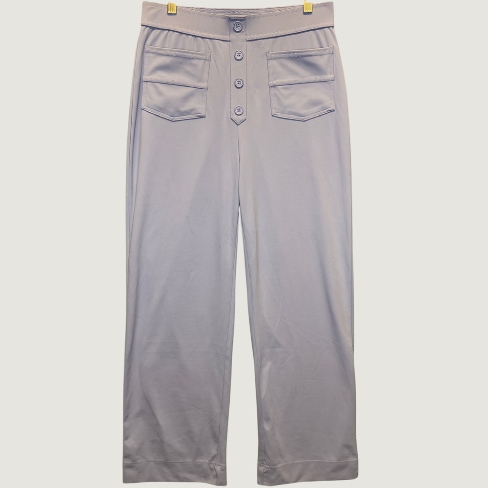 1908 | Halara High Waisted Button Front Wide Leg Stretch Trousers Grey Womens M